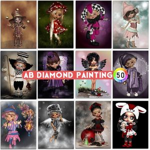 Gordijnen Ab Diamond Painting Angel Kit Girl Ees Anime Princess 5d Diy Mozaïek Borduren Cross Wall Stickers Home Decor