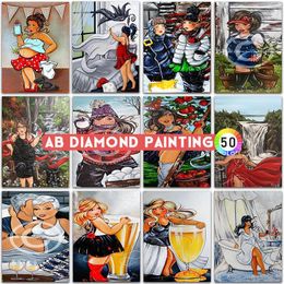 Cortinas Ab Diy pintura de diamante dibujos animados señoras gordas niña princesa Dikke Dames cuadrado completo mosaico redondo bordado cruz decoración del hogar