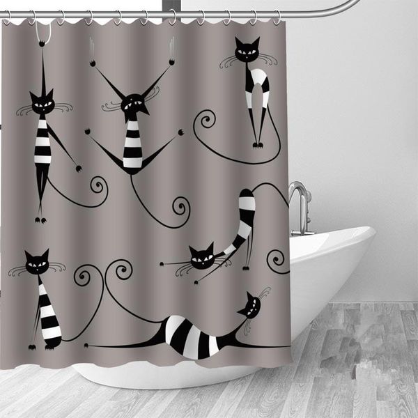 Cortinas Cortinas de ducha abstractas de animales y gatos, cortina de baño personalizada, tela de baño impermeable, cortina de ducha de poliéster de alta calidad