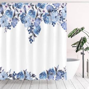 Rideaux esthétique floraison Floral rideau de douche aquarelle rose fleurs feuilles vertes tropicale maison chambre décor tissu salle de bain rideau