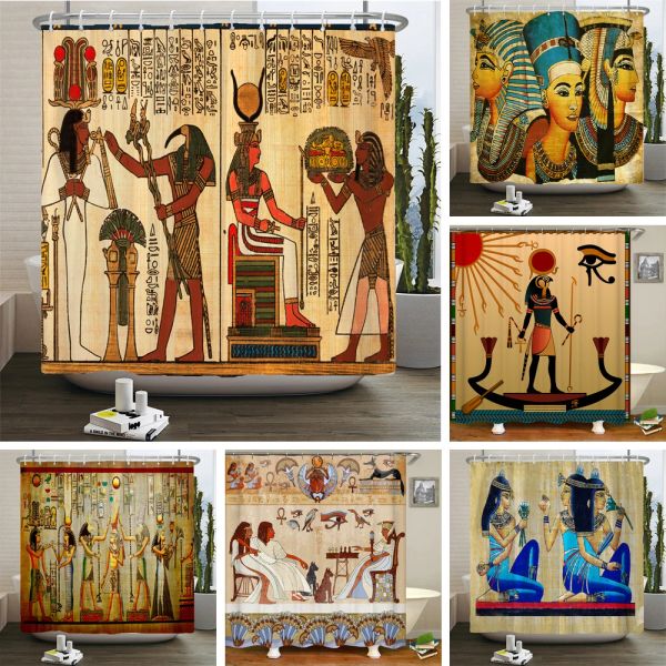 Cortinas, cortina de ducha de cultura africana, decoración para baño, tela impermeable de poliéster, cortinas de ducha, pantalla de baño de Faraón de Egipto