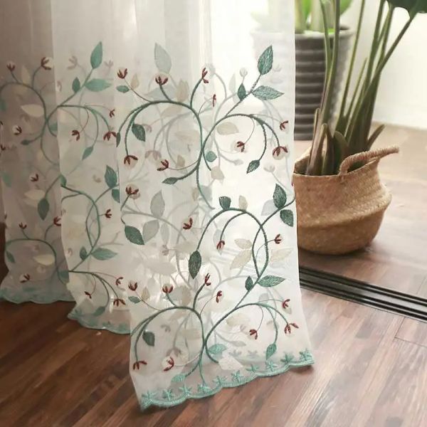 Cortinas Americano bordado floral tul ventana tratamiento cortinas para sala de estar gasa transparente para dormitorio cocina persianas cortina de tela