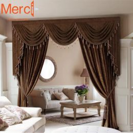 Rideaux Rideaux de style européen américain pour salon, chambre à coucher, salle à manger, drapé de fenêtre en chenille de luxe, couleur marron, occultant, taille personnalisée