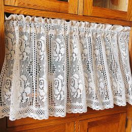 Rideaux Style américain pays fleur coton fil rideaux tricot court Tulle pour porte armoire cuisine fenêtre demi rideau Cortinas