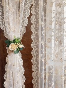 Rideaux Style américain rétro beau café romantique semi-court brodé long rideau pour porte de cuisine cantonnière de fenêtre