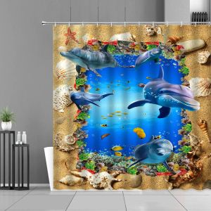 Rideaux animaux requin poissons tropicaux océan paysage rideau de douche ensemble imperméable sous-marin monde salle de bain écran