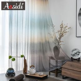 Rideaux AOSIDI moderne rêve couleur lin Tulle rideaux pour salon chambre fenêtre arc-en-ciel dégradé rayé pure rideaux rideaux 3D