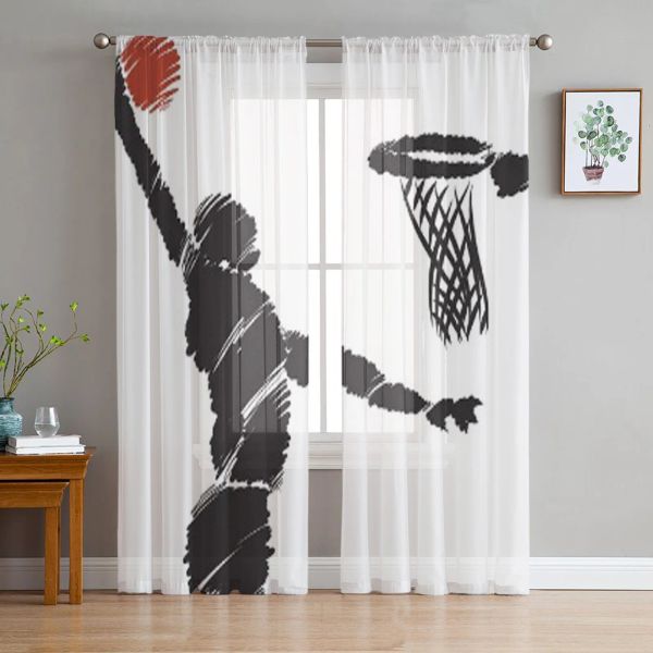 Cortinas jugador de baloncesto cortinas transparentes para dormitorio exquisita cortina de gasa sala de estar cocina cortinas de tela de gasa