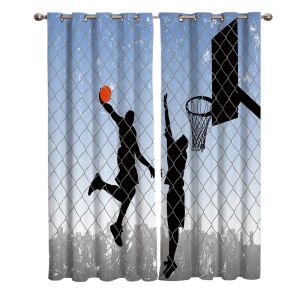 Rideaux Basket-Ball Tir Silhouette Sport Salon Rideaux Chambre Cuisine Panneaux De Rideaux Intérieurs avec Oeillets Traitement De Fenêtre