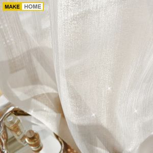 Cortinas Blingbling luz francesa de lujo de ensueño brillante gasa cortinas para sala de estar balcón partición cortinas transparentes blancas personalizar