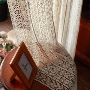 Rideaux Boho Chic Crochet Tricot Coton Rideau Voilage de Fenêtre, Ferme Rétro Poches à Tige, Chambre et Salon, Maison, 1 Pièce,