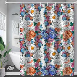 Rideaux Boho Floral Long Shower rideau de douche de salle de bain Blossom Blossom imprimé en rideau étanche durable avec des crochets Bath et au-delà