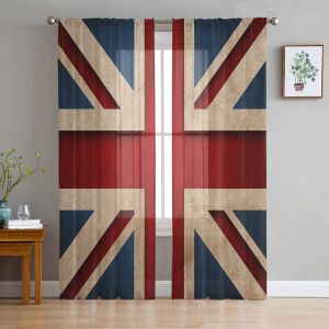 Rideaux Motif drapeau britannique Rideau transparent pour salon Voile pour stores de fenêtre Chambre Tulle Drapé Cuisine Cortinas Hall Rideaux