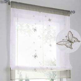 Rideaux Papillon Brodé Romain Fini Rideaux Gris Rideau Stores Pour Cuisine Relevable Gaze Petit Café Tulle Rideau Cortinas