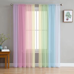 Cortinas de rayas multicolores para sala de estar, cortinas transparentes de tul estampadas para ventana, decoración de lujo para el hogar y el balcón