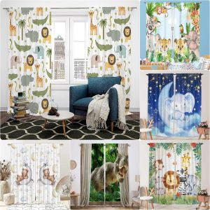 Rideaux Animaux de Bande Dessinée Rideaux pour Filles Garçon Bébé Safari Animal Mince Fenêtre Rideau Salon Jungle Lion Éléphant Impression 3D Rideaux