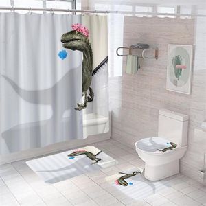 Rideaux de bain imperméables imprimés d'animaux de dessin animé, ensemble de tapis de bain dinosaure, tapis de toilette écologique, tapis de salle de bain, baignoire décorative