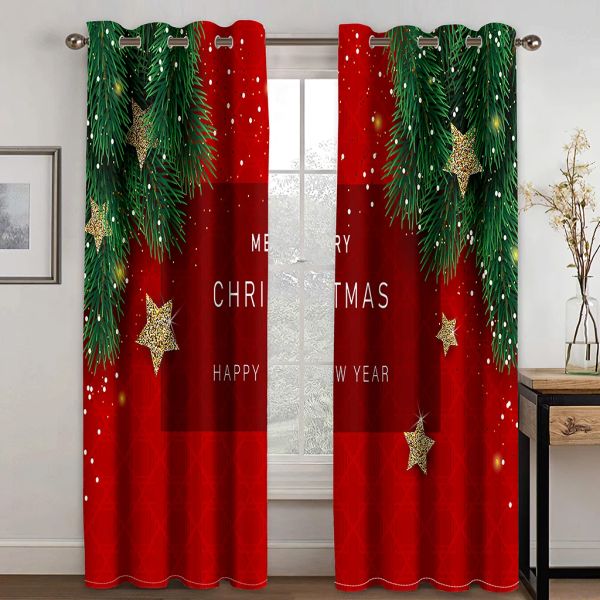 Rideaux Dessin animé noël rouge fenêtre rideaux pour enfants chambre salon salle de bain Kicthen porte Hall décor à la maison Navidad Natal nouvel an