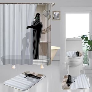 Rideaux Dessin animé drôle Alien ensemble de rideau de douche 4 pièces couverture de tapis couverture de toilette tapis de bain Pad 5 motif imperméable décor de salle de bain 3 tailles