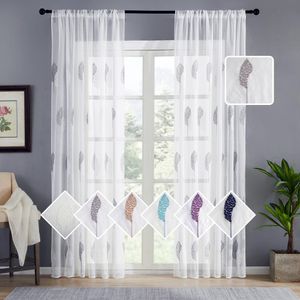Curtains Cdiy – rideaux transparents blancs modernes, pour salon, feuilles brodées, Voile, chambre à coucher, salle de bain, en Tulle, rideaux de fenêtre