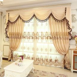 Rideaux Chenille européen brodé rideau pour salon chambre luxe français fenêtres toile de fond fantaisie Beige rideau cantonnière