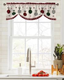 Cortinas navideñas con bolas de Navidad, cortina para ventana, sala de estar, cocina, armario, cenefa, barra de cortina, cenefa de bolsillo