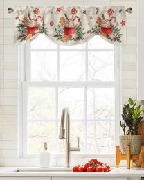 Cortinas Navidad Poinsettia hombre de jengibre ventana cortina para sala de estar Navidad gabinete de cocina Tieup cenefa cortina bolsillo para barra