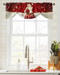 Cortinas Navidad Santa Claus ventana cortina sala de estar cocina gabinete Tieup cenefa cortina varilla bolsillo cenefa