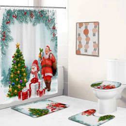 Rideaux de douche de Noël rideaux Set Santa Claus Snowman de Noël Tree cèdre Nouvel An Decor de salle de bain tapis de bain non gêne