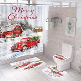 Rideaux de douche de noël, Vintage, camion rouge, en tissu, pour le bain, les vacances, la ferme, la salle de bain, la douche, décoration de la maison