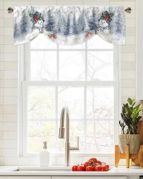 Cortinas Navidad copo de nieve pájaro muñeco de nieve ventana cortina sala de estar cocina gabinete Tieup cenefa cortina varilla bolsillo cenefa