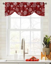 Cortinas con textura de copo de nieve de Navidad, cortina de ventana roja para sala de estar, armario de cocina de Navidad, cenefa, bolsillo para barra de cortina