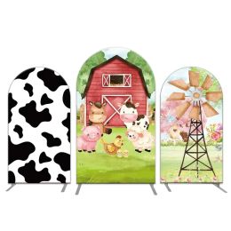 Rideaux imprimés de vache, couverture d'arc d'anniversaire de ferme, arrière-plan de Chiara, moulin à vent, mur de grange, arrière-plan de Photo pour enfants, décoration de fête prénatale