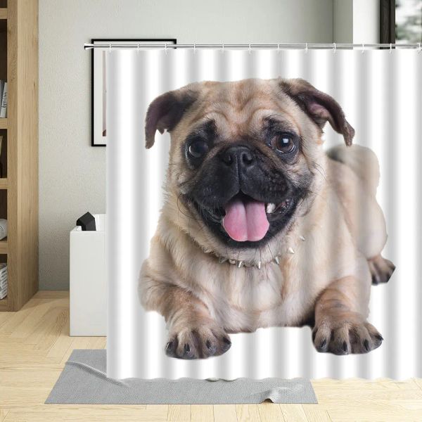 Rideaux Creative Pug Funny Puppy Dog Pattern Rideau de douche imperméable en tissu polyester rideaux de bain animalerie pour la décoration intérieure avec crochets