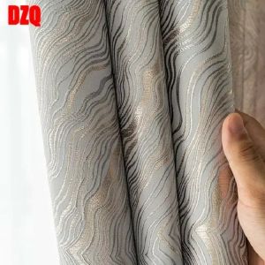 Gordijnen Gordijnen voor woonkamer slaapkamer eetkamer nieuwe stijl luxe moderne hoge verduisterende jacquard textuur goud gestreept patroon venster