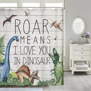 Rideaux mignon dinosaure rideau de douche salle de bain décor dessin animé Animal Jungle montagne rideaux pour salle de bain salle de bain rideau