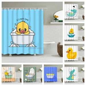 Rideaux mignon canard drôle douche salle de bain rideau imperméable dinosaure bain tissu Pastel toilette porte rideaux moderne marbre Cortina