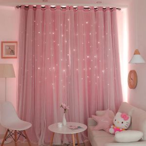 Gordijnen dubbellaags sterren verduisteringsgordijnen roze tul voor kinderkamer vitrages voor woonkamer meisjesslaapkamer raambehandelingen