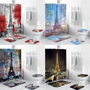 Rideaux Tour Eiffel 3D rideau de douche Paris paysage salle de bain rideaux ensemble tapis antidérapants couvercle de toilette couverture tapis tapis décor à la maison