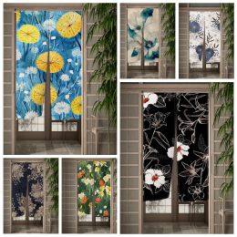 Rideaux Fleurs élégantes rideaux de porte Art Style japonais porte salon cloison rideaux drapé entrée suspendu demi-rideau accessoire