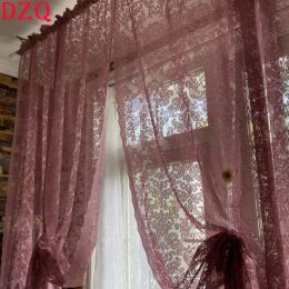 Rideaux Rideaux de porte élégants en dentelle creuse pour fenêtre romaine de cuisine Rideaux en tulle en dentelle violette Vintag pour rideau d'entrée de salon146