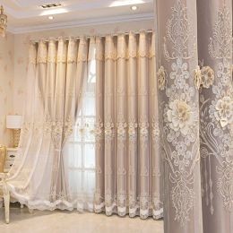 Cortinas Cortinas de lujo bordadas en relieve 3D para sala de estar dormitorio comedor elegante alto sombreado café cortinas de ventanas de doble capa