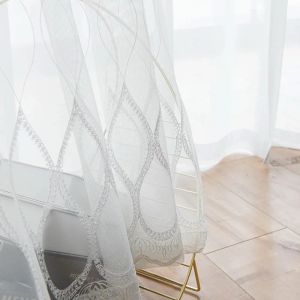 Rideaux brodés blancs, nouveau Design, serviettes transparentes brodées pour salon, rayures verticales, pour fenêtre de cuisine, en Tulle