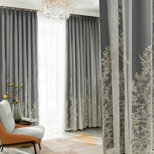 Rideaux Rideaux occultants européens pour salon chambre balcon lumière luxe Double couche fil personnalisé broderie nordique écran de fenêtre