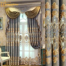 Rideaux Style européen gris or brodé épaissi Chenille rideaux pour salon chambre personnalisé Villa cantonnière fenêtre dépistage
