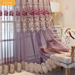 Rideaux style européen haut de gamme violet brodé rideaux d'écran de fenêtre pour salon chambre rideau de séparation produit fini