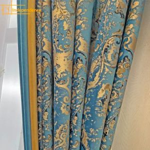 Rideaux style européen minimaliste luxe bleu sculpté imprimé velours rideaux occultants rideaux pour salon salle à manger chambre