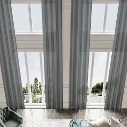 Rideaux Rideaux semi-transparents extra longs en faux lin de 500 cm de longueur pour fenêtres hautes, salon haut, rideau transparent élégant avec œillets