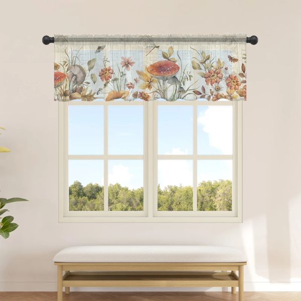 Rideaux d'automne champignon fleur papillon libellule rideaux transparents courts pour salon chambre enfants rideau en tulle rideaux de fenêtre de cuisine