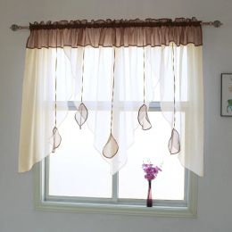 Gordijnen Mode Hanger Volant Beige Kleur Body Voile Gordijn voor Keuken Balkon Woonkamer 1 STKS